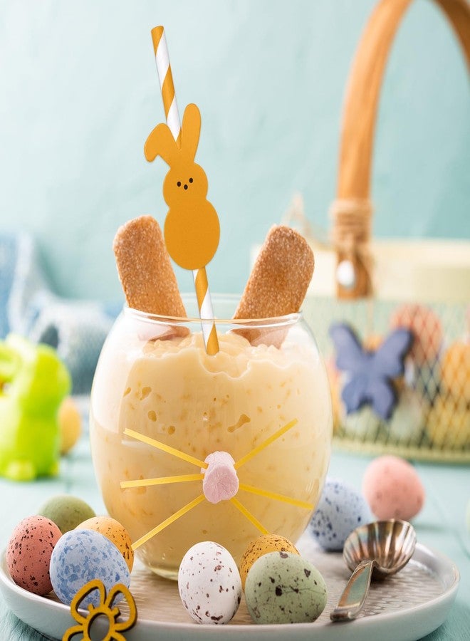 JarThenaAMCS 60Pcs Easter Paper Straws Cute Easter Bunny Drinking Straws Colorful Striped Disposable Straws for Holiday Birthday Party Supplies, 6 Designs - Image 5